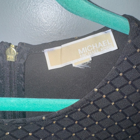 Michael Kors Black Gold Glitter Dot Long Sleeve Stretch Flounce Dress Size 1X - Picture 4 of 9